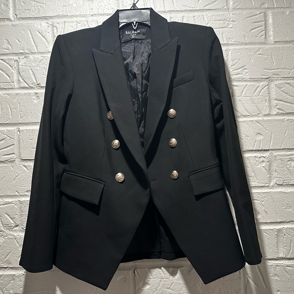 New Balmain Classic Double-Breasted Black Wool Blazer Size 36 - Picture 2 of 12